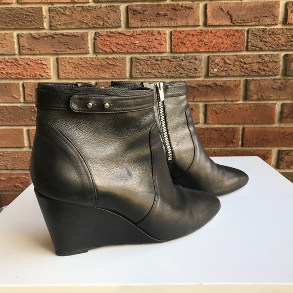 Loeffler Randall Black Leather Ankle Wedge Boots - Picture 4 of 7